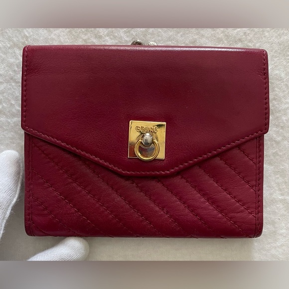 Celine Handbags - Celine Authentic Vintage Cranberry Leather Compact Wallet
